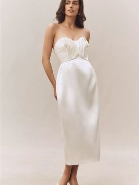 BHLDN Strapless Satin Midi Dress XS